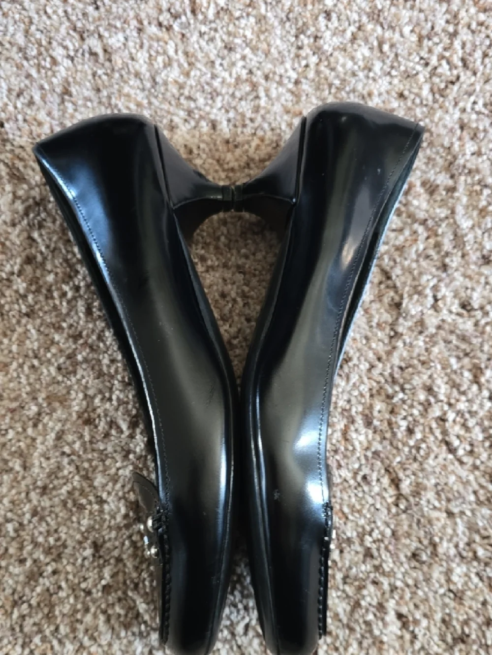 Prada Black Patent Leather Women's Loafers with Logo Plaque and Studs - Picture 4 of 5